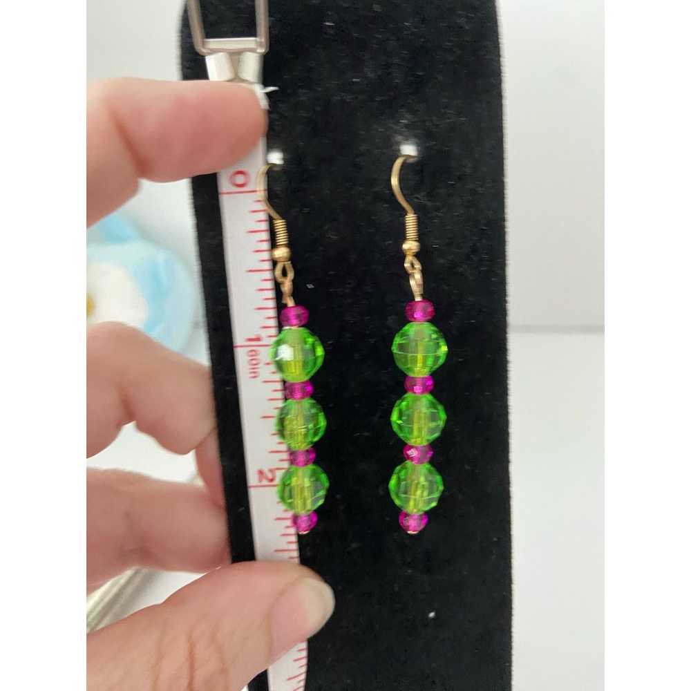 Upcycled vintage bright green and pink earrings h… - image 3