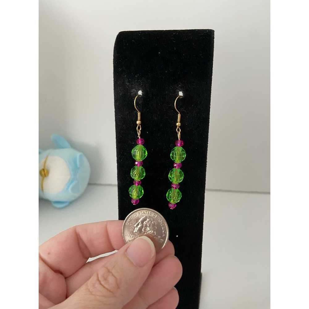 Upcycled vintage bright green and pink earrings h… - image 4