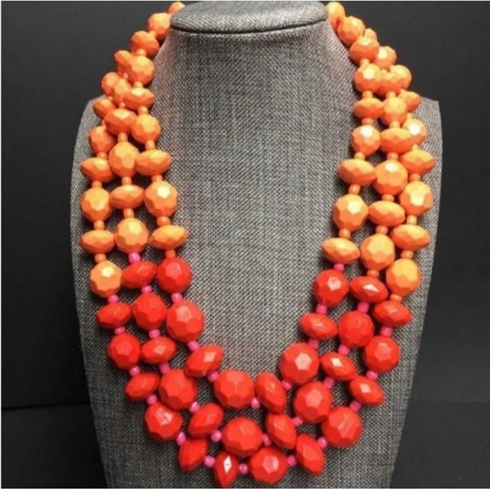 Triple Statement Necklace 14 In Faceted Red Orang… - image 1