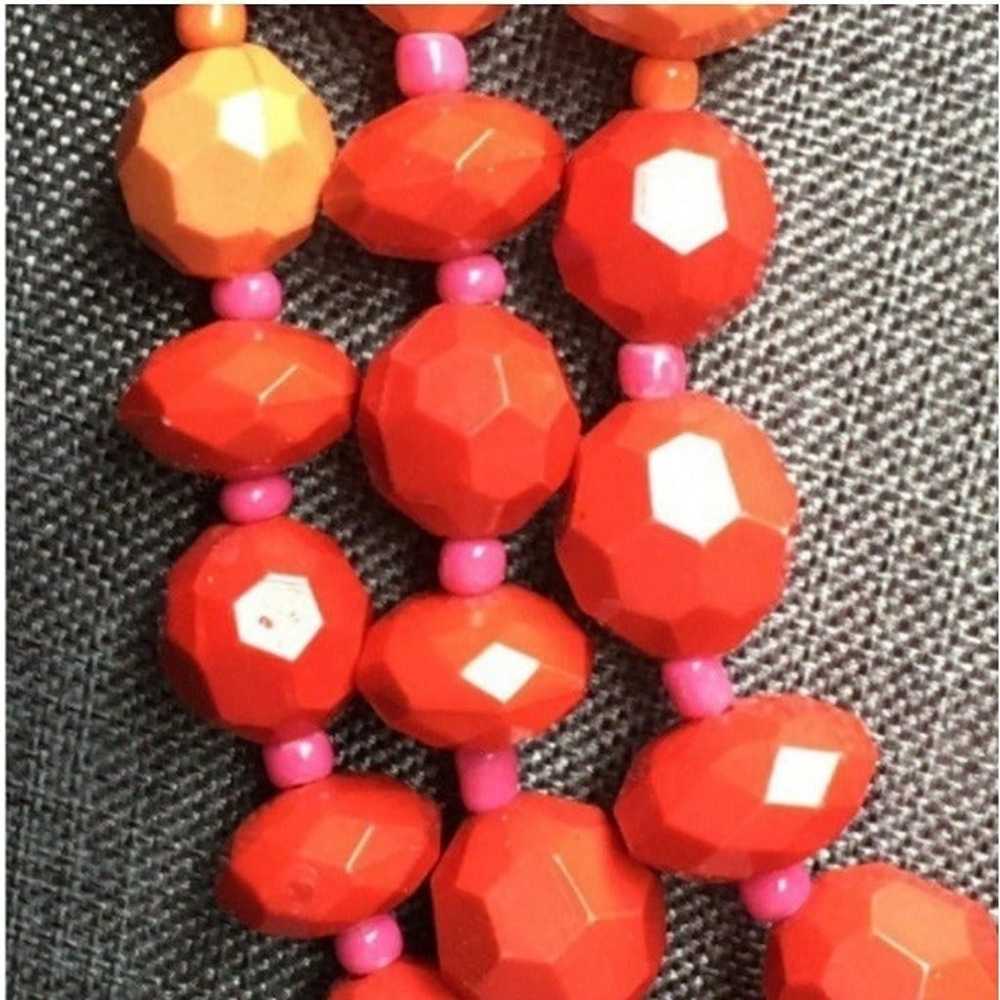 Triple Statement Necklace 14 In Faceted Red Orang… - image 2