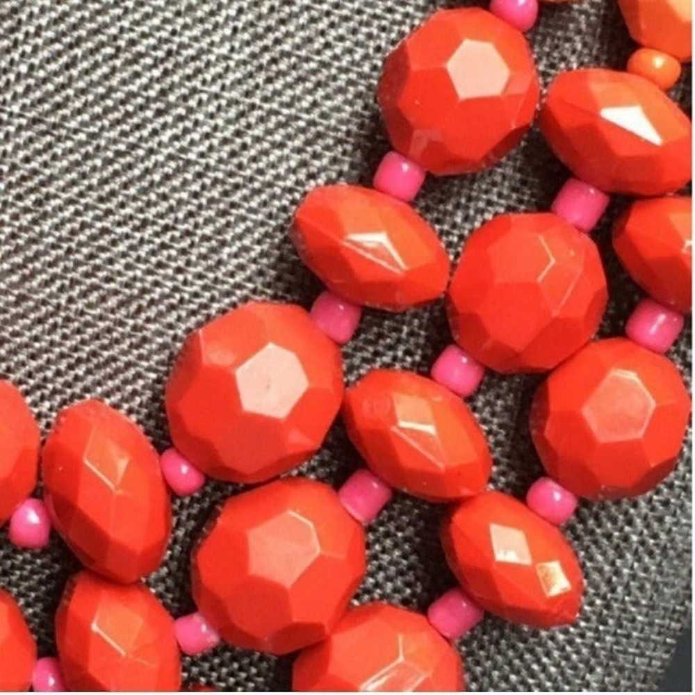 Triple Statement Necklace 14 In Faceted Red Orang… - image 3