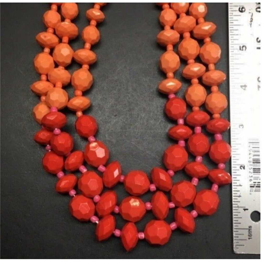 Triple Statement Necklace 14 In Faceted Red Orang… - image 7