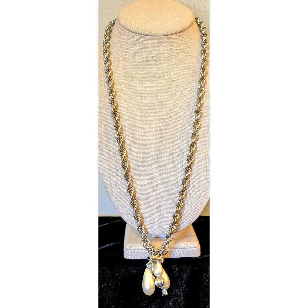 Vintage Silver Tone Thick Rope Lariat Pearl Tasse… - image 2