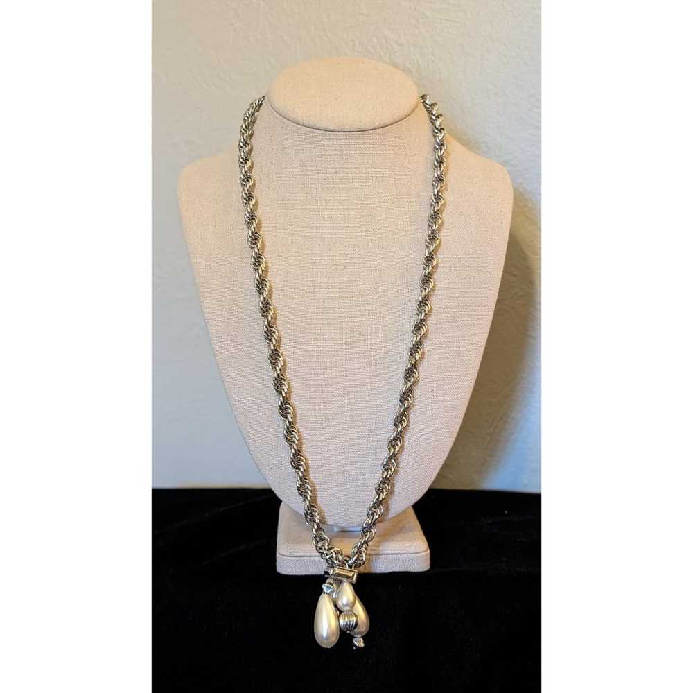 Vintage Silver Tone Thick Rope Lariat Pearl Tasse… - image 6