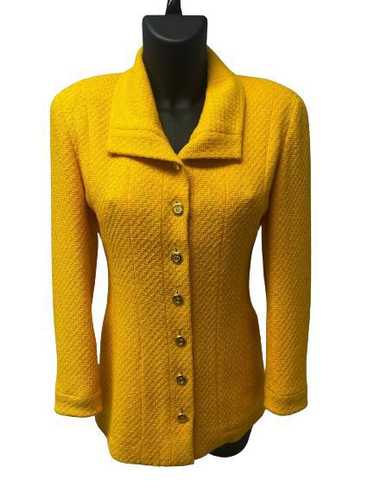 Chanel Yellow Wool Jacket with Golden CC Buttons