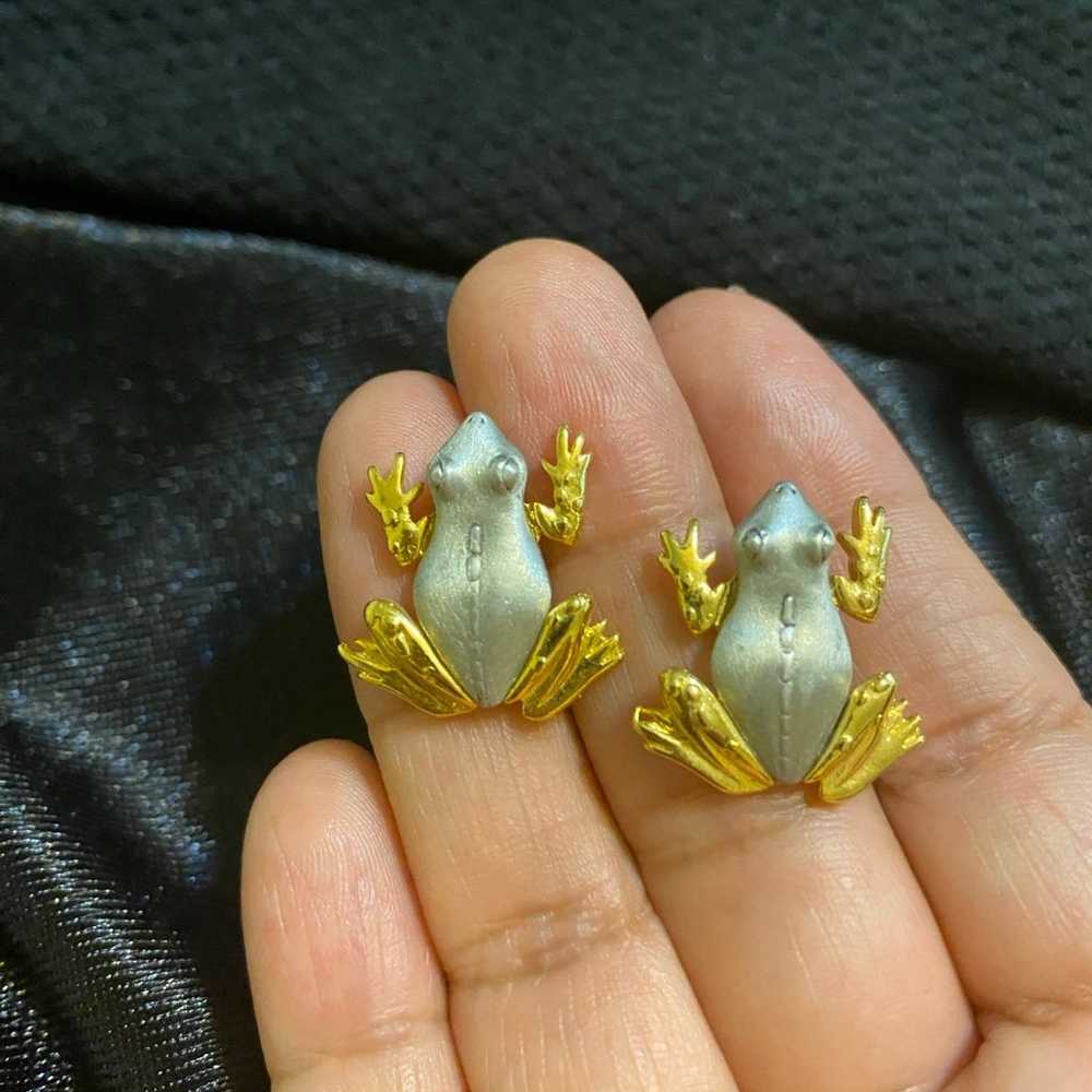 JJ Jonette vintage Frog Design Pierced Earrings, - image 2