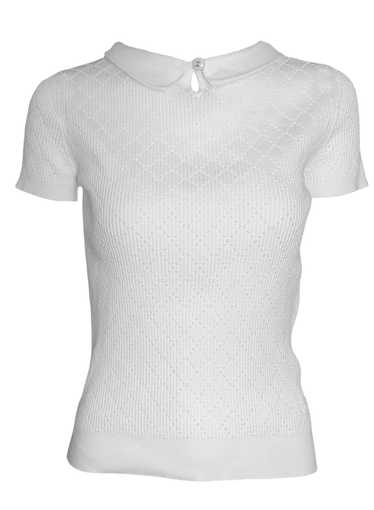 Chanel 2000s White Ribbed Cotton Pullover Top with