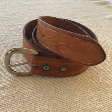 Vintage Western Hand Tooled Brown Leather Belt
