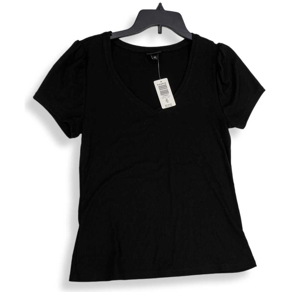 NWT Torrid Womens Black Ribbed V-Neck Short Sleev… - image 1