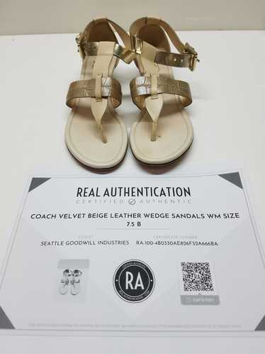 AUTHENTICATED Coach Velvet Beige Leather Wedge San