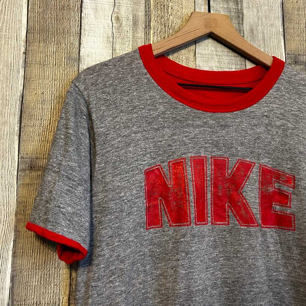 Vintage 80s Nike T-Shirt Dunk Dome OG Blue Tag Sw… - image 2