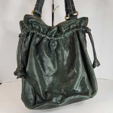 Italian Leather Hobo Bag Lucky Army Green.