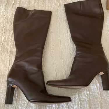 Brown leather tall boot  size 8 j crew