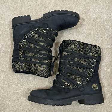 Timberland Boots Black Yellow Midcalf Faux Fur Li… - image 1
