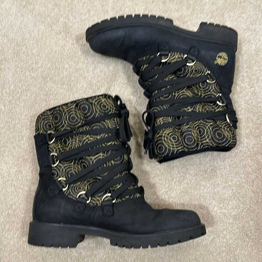 Timberland Boots Black Yellow Midcalf Faux Fur Li… - image 2