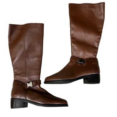 Aquatalia Leather Riding Boots Buckle Brown Leathe