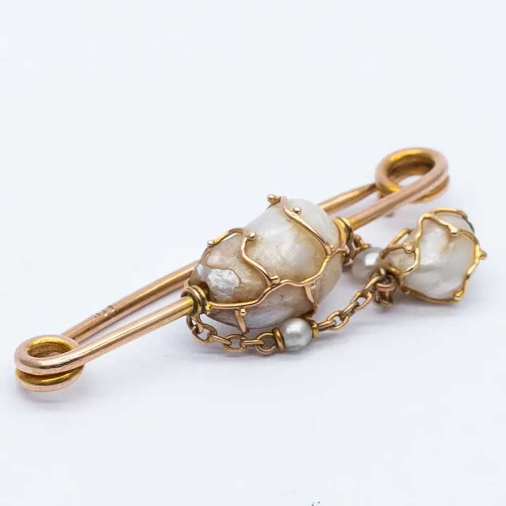 Antique Victorian 9ct Yellow Gold Natural Pearl D… - image 2