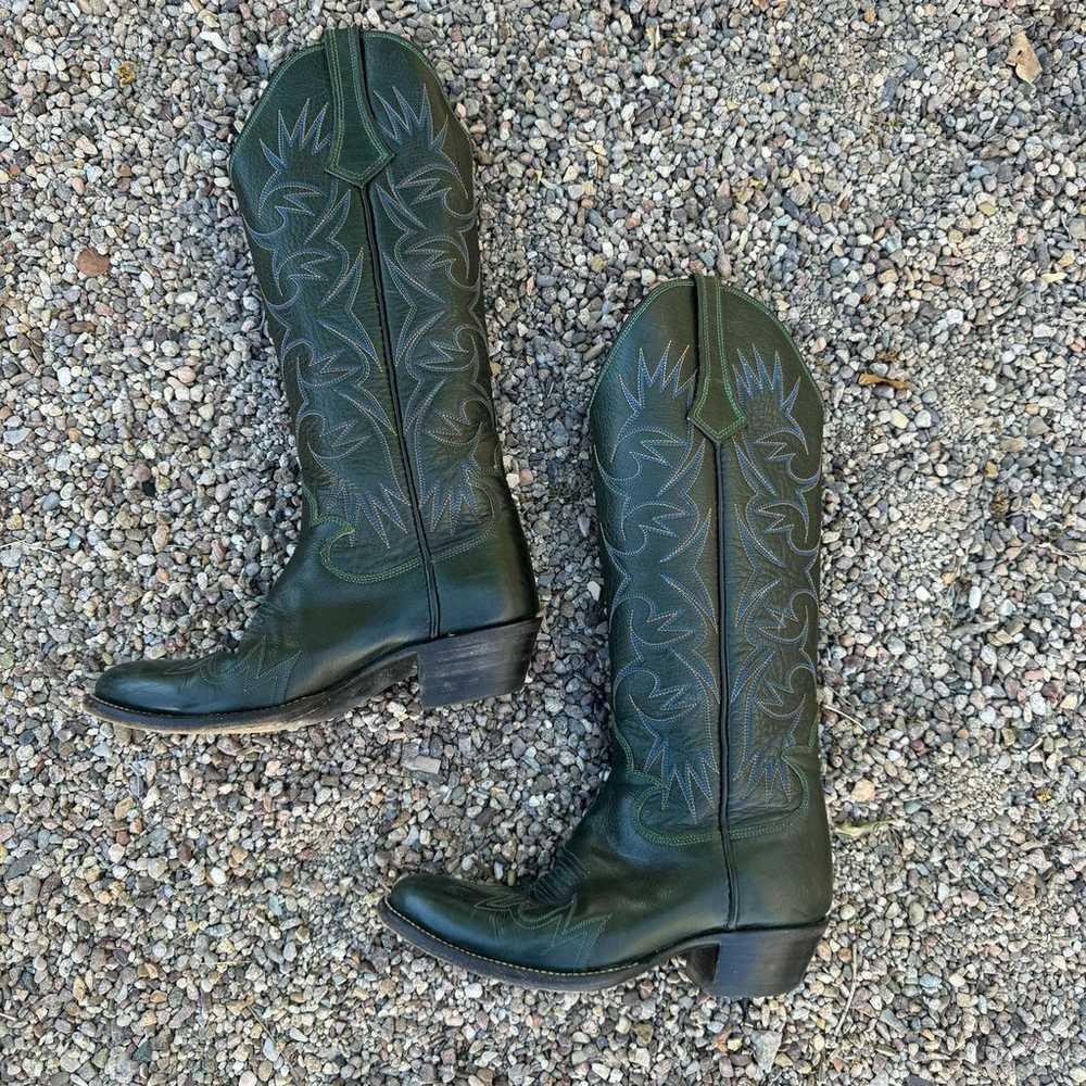 Vintage Custom Dark Green Leather Cowboy Boots Wo… - image 10