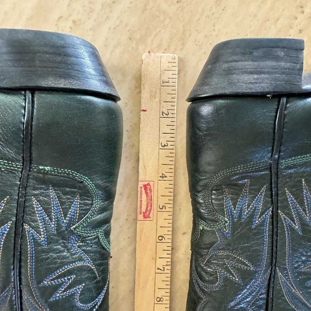 Vintage Custom Dark Green Leather Cowboy Boots Wo… - image 12