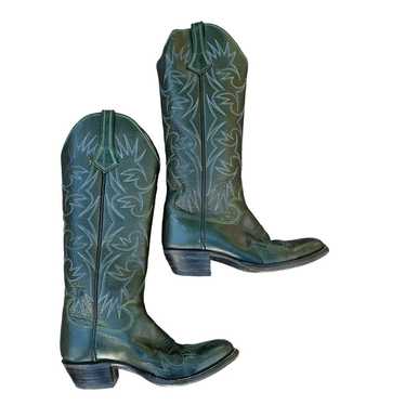 Vintage Custom Dark Green Leather Cowboy Boots Wo… - image 1
