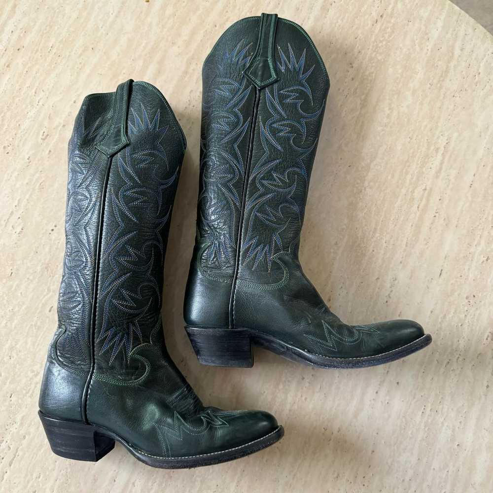 Vintage Custom Dark Green Leather Cowboy Boots Wo… - image 2