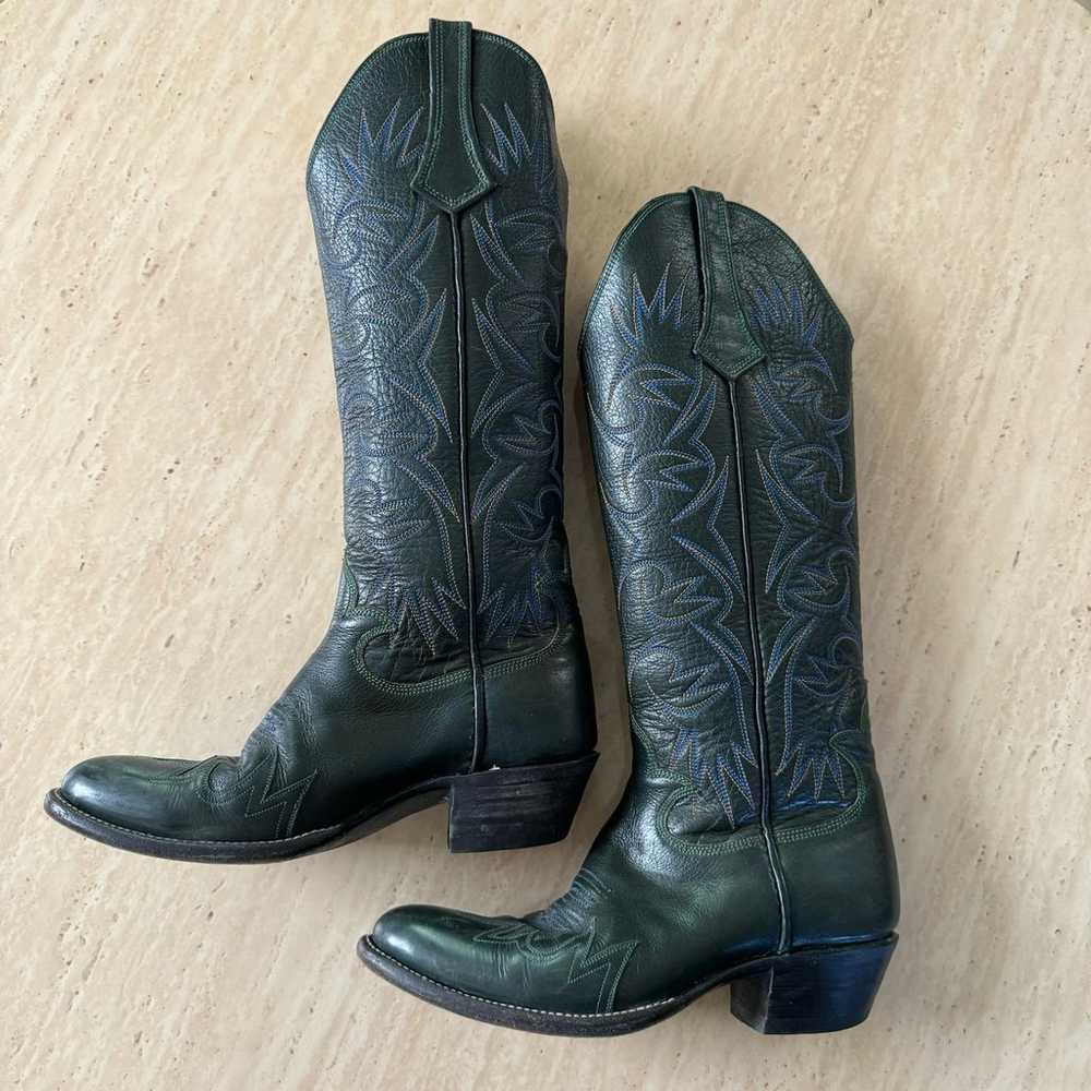 Vintage Custom Dark Green Leather Cowboy Boots Wo… - image 3