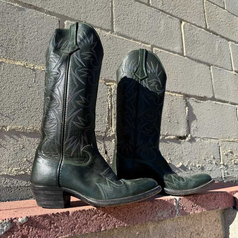 Vintage Custom Dark Green Leather Cowboy Boots Wo… - image 4