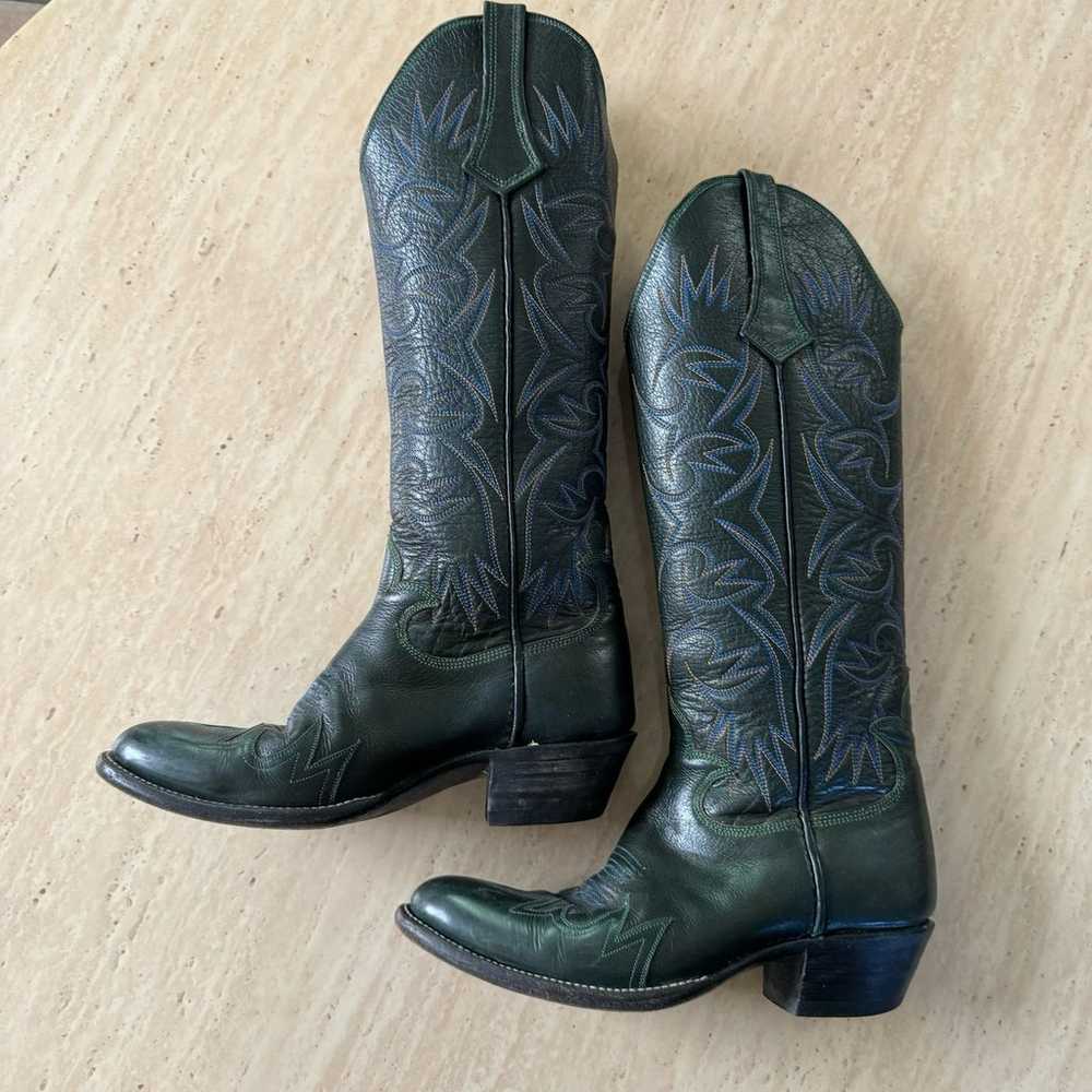 Vintage Custom Dark Green Leather Cowboy Boots Wo… - image 8