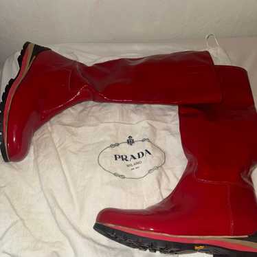 Prada red vibram patent leather boots