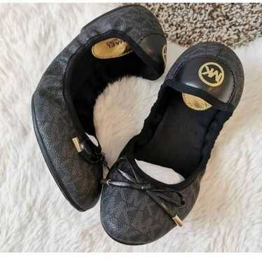 Mk  city black leather logo ballet flats shoes pac