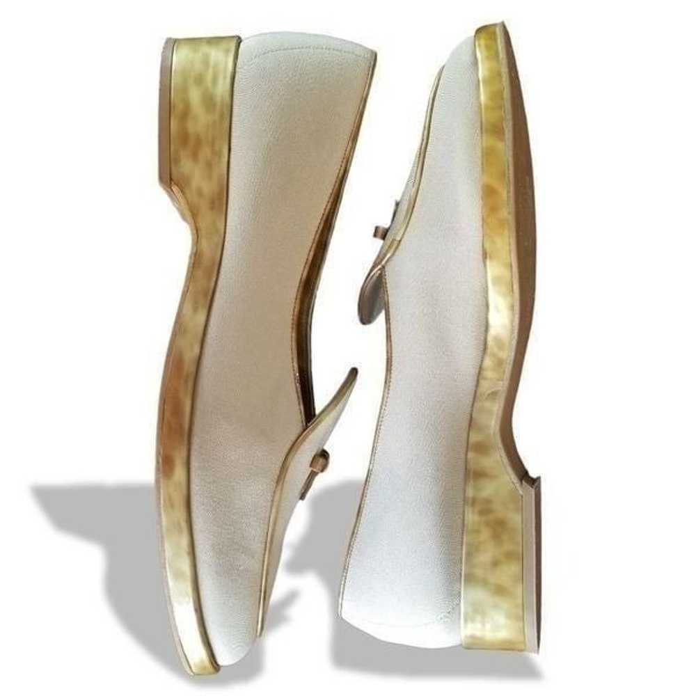 Stuart Weitzman Vintage Beige Loafers with Gold B… - image 3