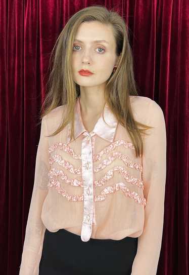 Pink Sheer chiffon blouse, Coquette aesthetic