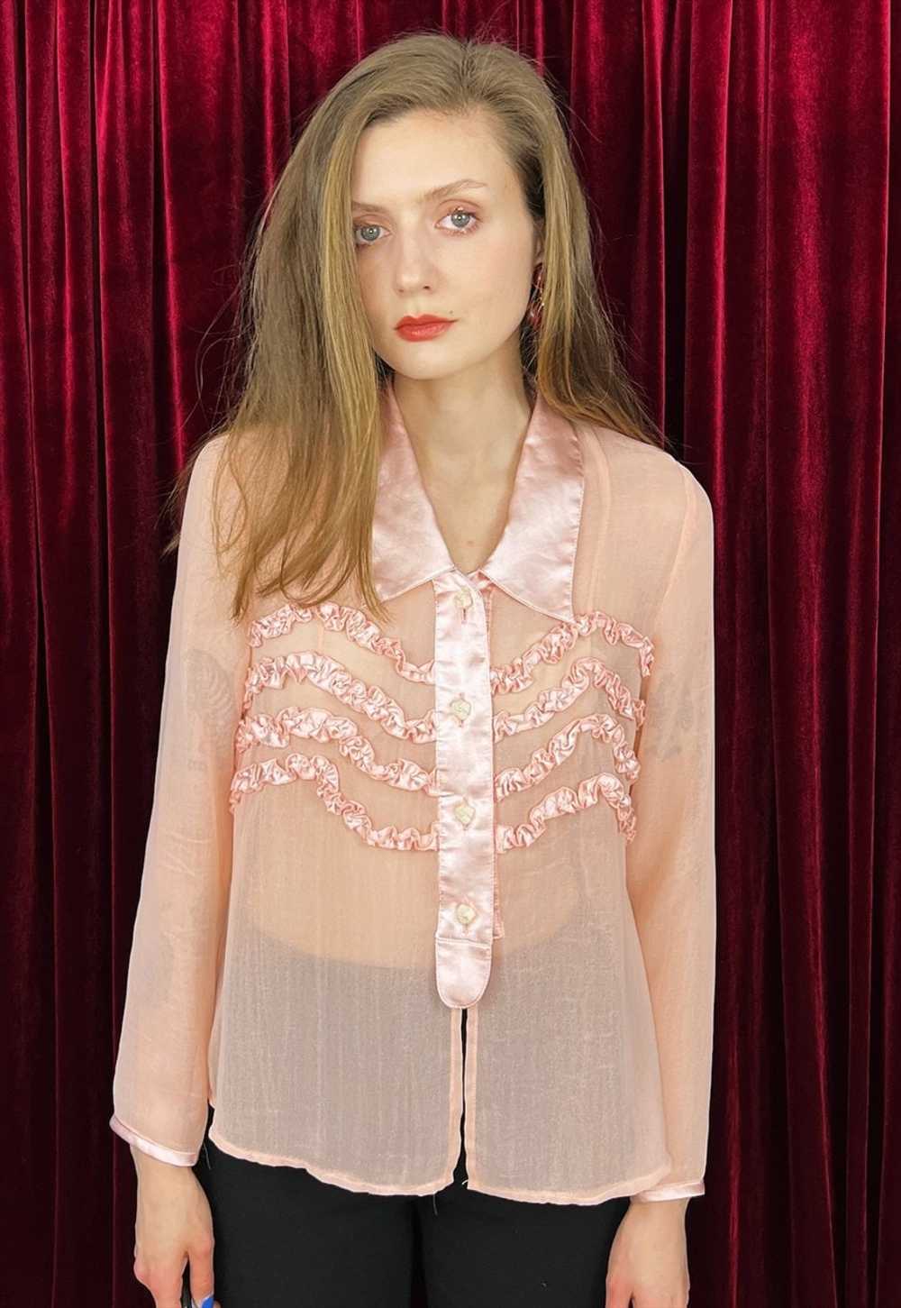 Pink Sheer chiffon blouse, Coquette aesthetic - image 2