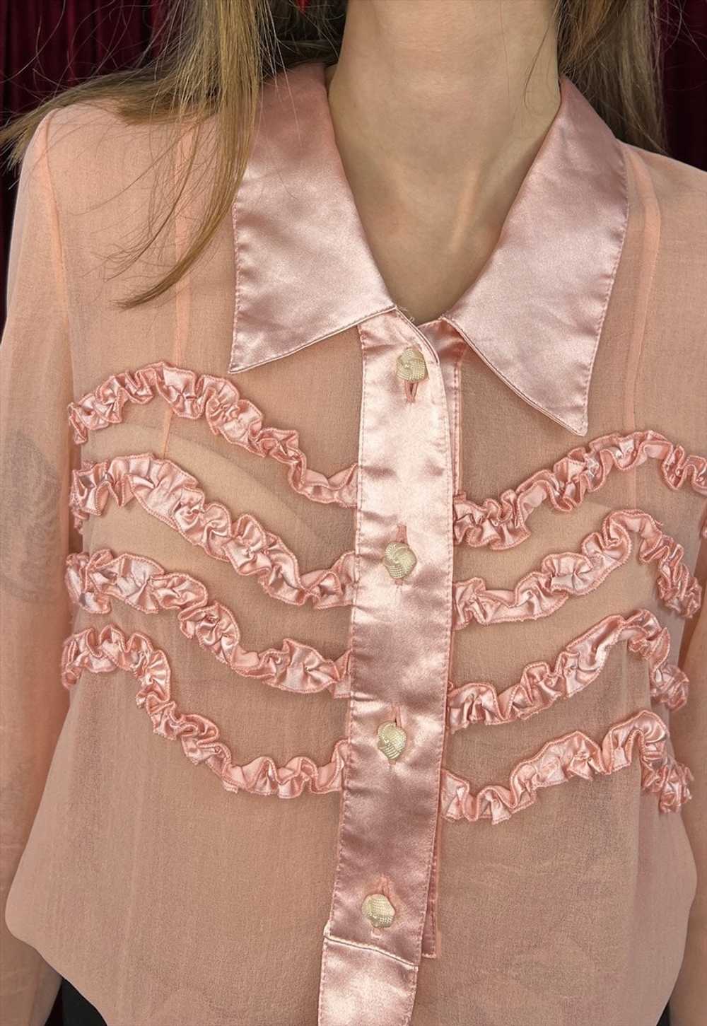 Pink Sheer chiffon blouse, Coquette aesthetic - image 3