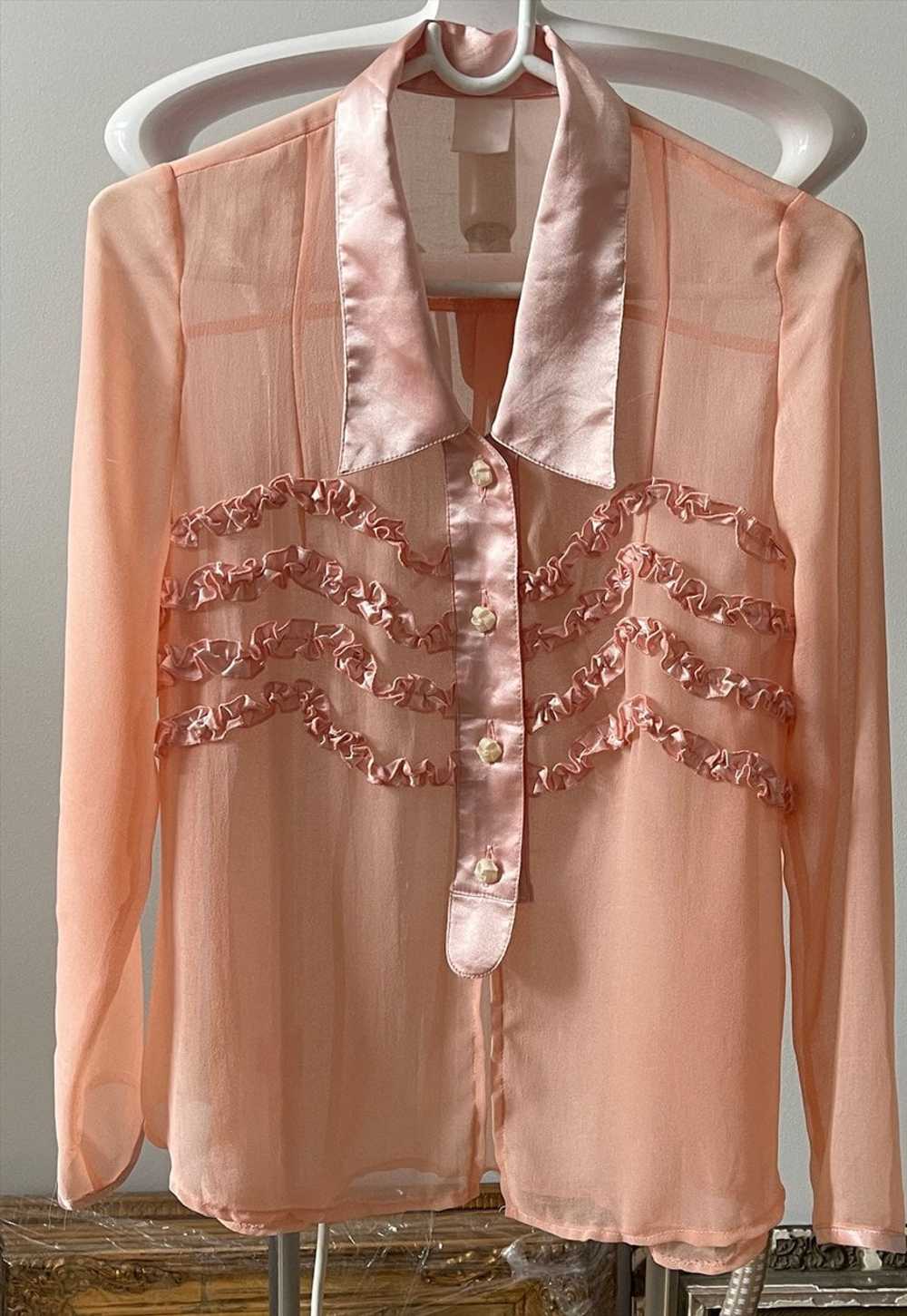 Pink Sheer chiffon blouse, Coquette aesthetic - image 4