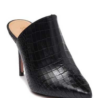 Schutz Bardot Croc Embossed Leather Stiletto Mules