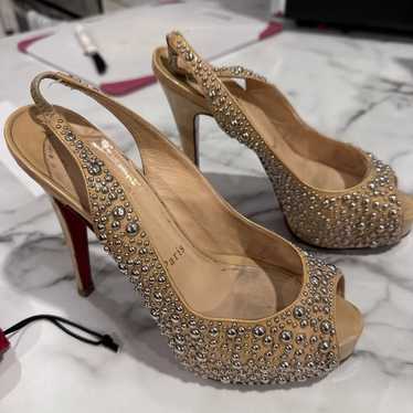 Christian Louboutin Beige Studded Patent Leather … - image 1