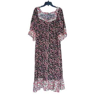 Suzanne Betro Black Pink Floral Short Wide Sleeve… - image 1