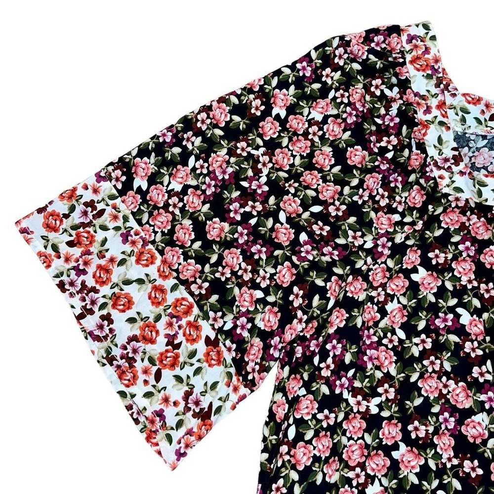 Suzanne Betro Black Pink Floral Short Wide Sleeve… - image 5