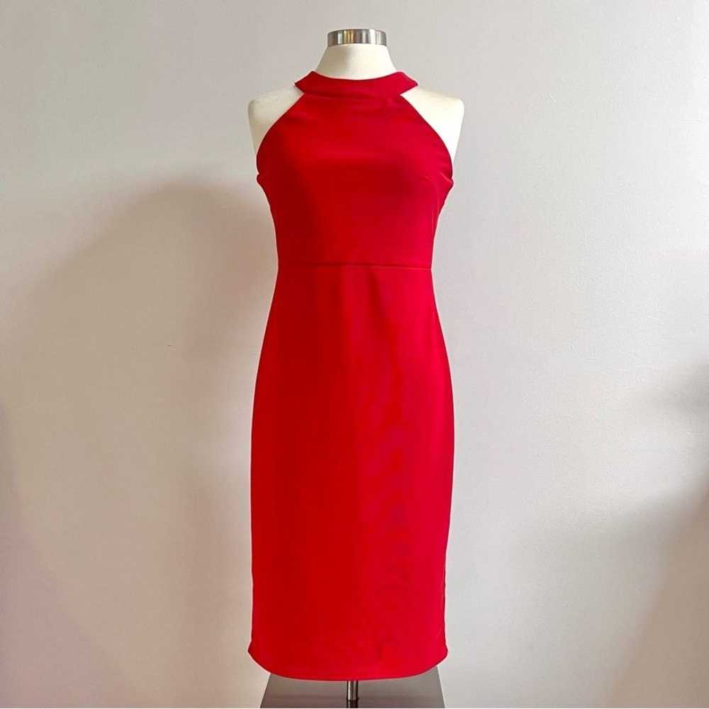 Mustard Seed Red Halter Fitted Midi Cocktail Dres… - image 1