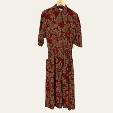 Vintage Floral Midi Dress Reddish Tan Swirl Print… - image 1
