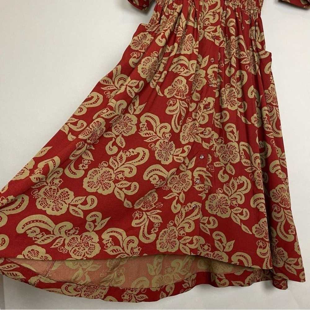 Vintage Floral Midi Dress Reddish Tan Swirl Print… - image 9
