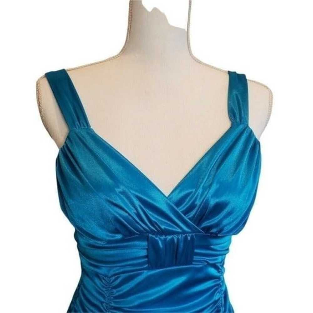 Y2K Womens Ruched Bodycon Mini Dress Satin Aqua B… - image 2