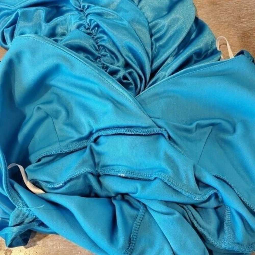 Y2K Womens Ruched Bodycon Mini Dress Satin Aqua B… - image 7