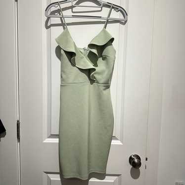 Mint green V neck ruffle mini dress