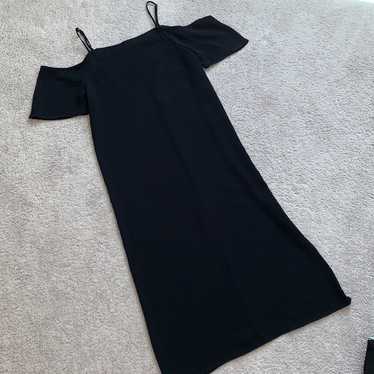 Everly Cold Shoulder Black Midi Slip Dress Sz S - image 1