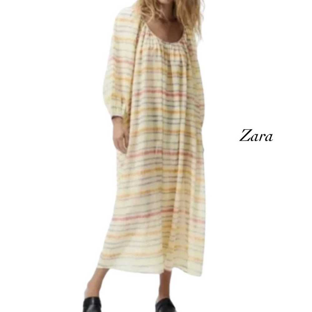 Zara Yellow Stripe Tie Dye Elastic Cuff Sleeve Ov… - image 1