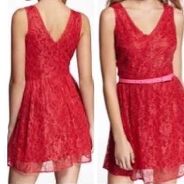 NEW Express Lace Peplum Fit Flare Dress: Red Lace… - image 1