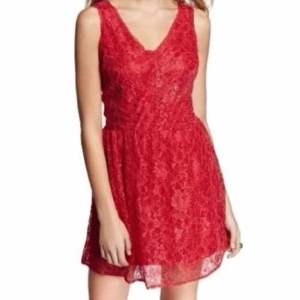 NEW Express Lace Peplum Fit Flare Dress: Red Lace… - image 2
