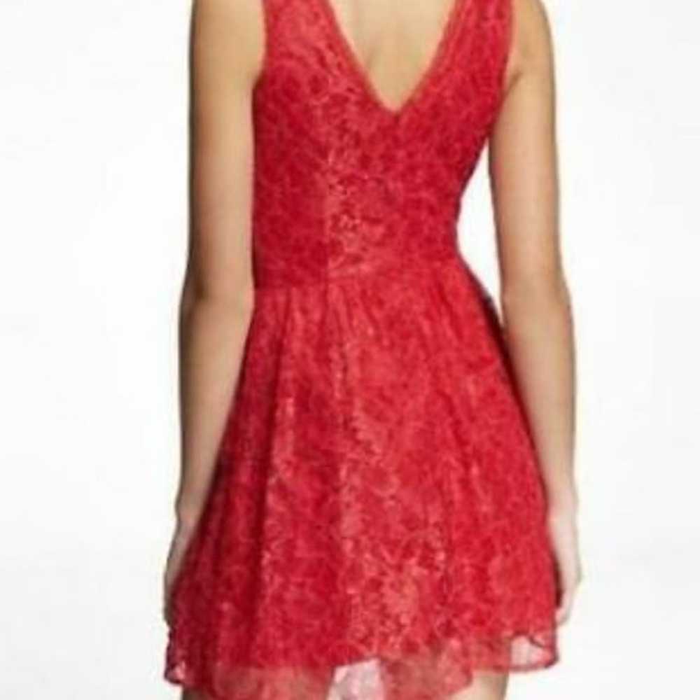 NEW Express Lace Peplum Fit Flare Dress: Red Lace… - image 3